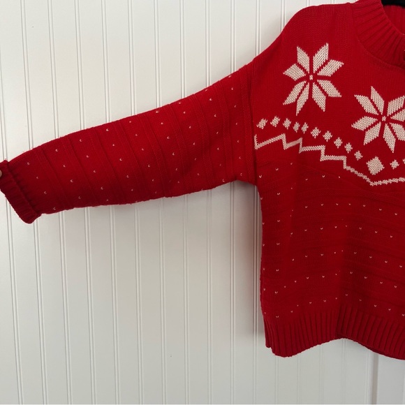 Vintage 80s Red and White Snowflake Sweater Fall River Knitting Mills Heavy Knit - Picture 3 of 13